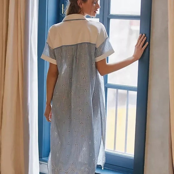 Anthropologie cezzane nightgown lounge dress new size small eyelet blue white - Picture 2 of 9